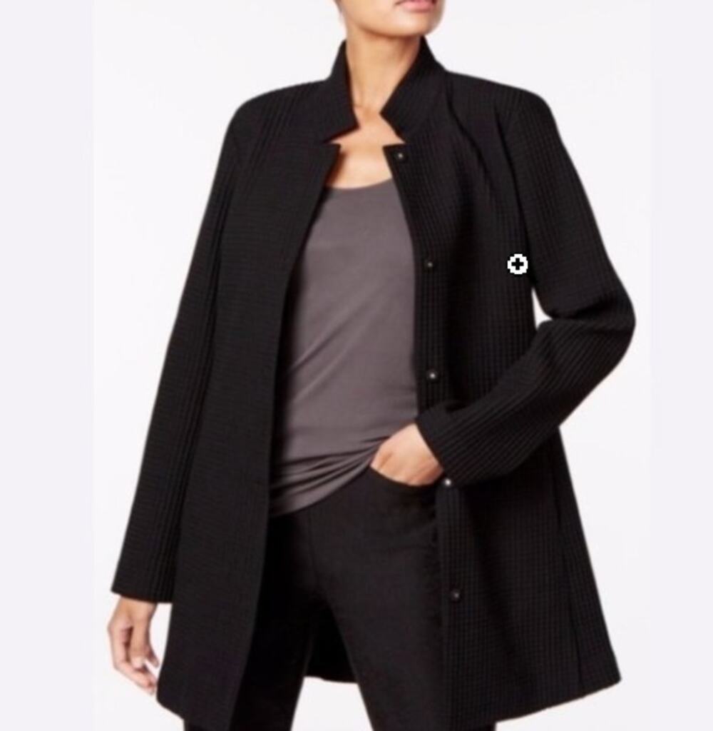 Eileen Fisher Black Button Up Waffle Cardigan Jacket - M
